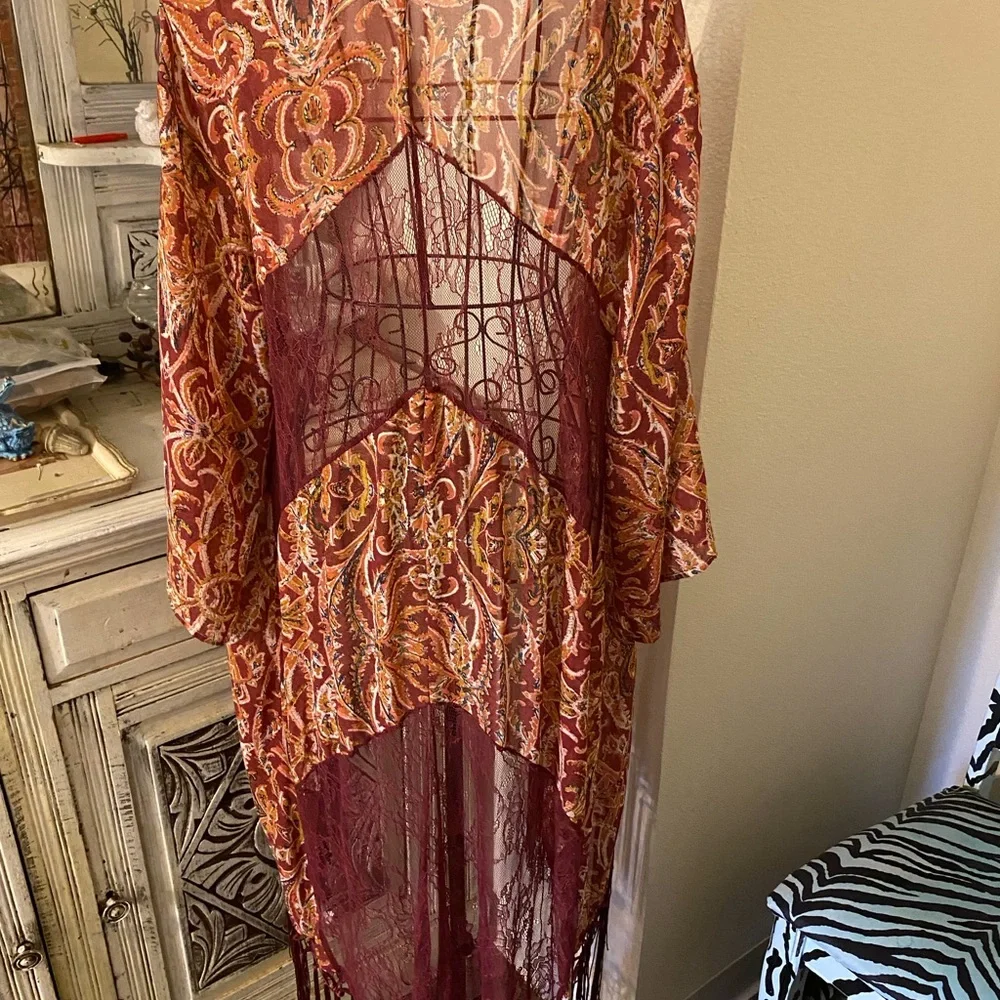 Bohemian Paisley Fringe Robe - Rust Red - Picture 9 of 9